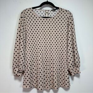 Adrianna Papell Blush Black Polka Dot Blouse Oversized Fit Size S